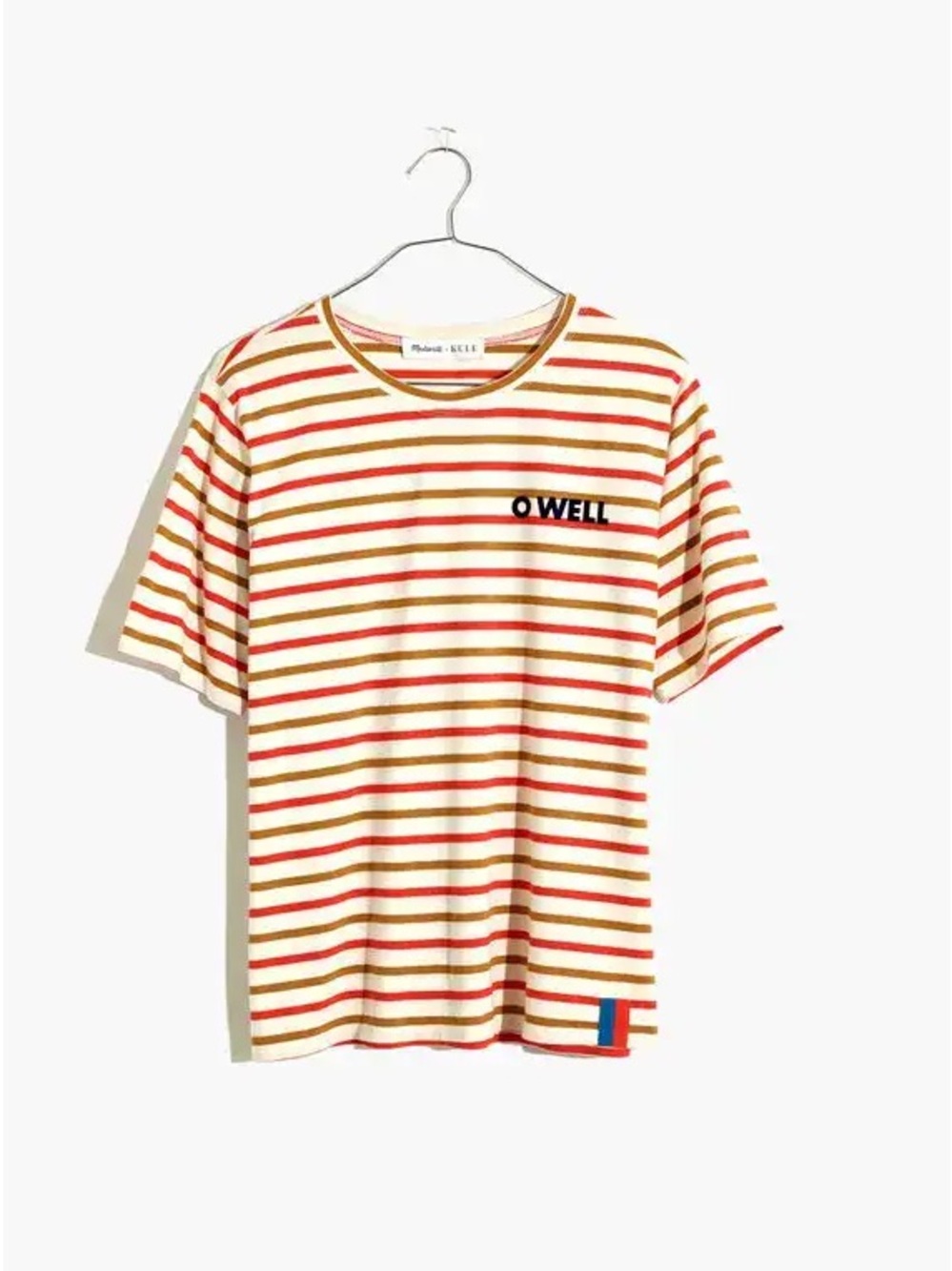 Madewell Cream Tee with Red and Mustard Stripes